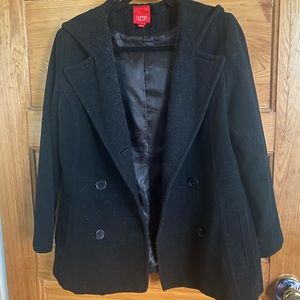 Esprit Black Wool double-breasted coat with hood